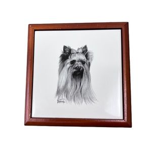 VINTAGE Yorkshire Terrier wooden porcelain trinket jewelry BOX